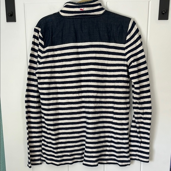 Vineyard Vines Navy and White Striped Quater-Zip Pullover - Picture 3 of 5
